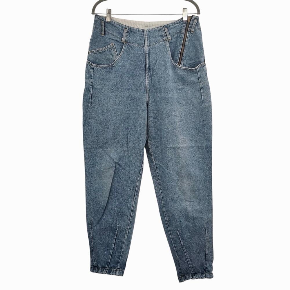 Vintage Unionbay 80s Barrel Leg Jeans Blue Side Zip Baggy Tapered Juniors 13